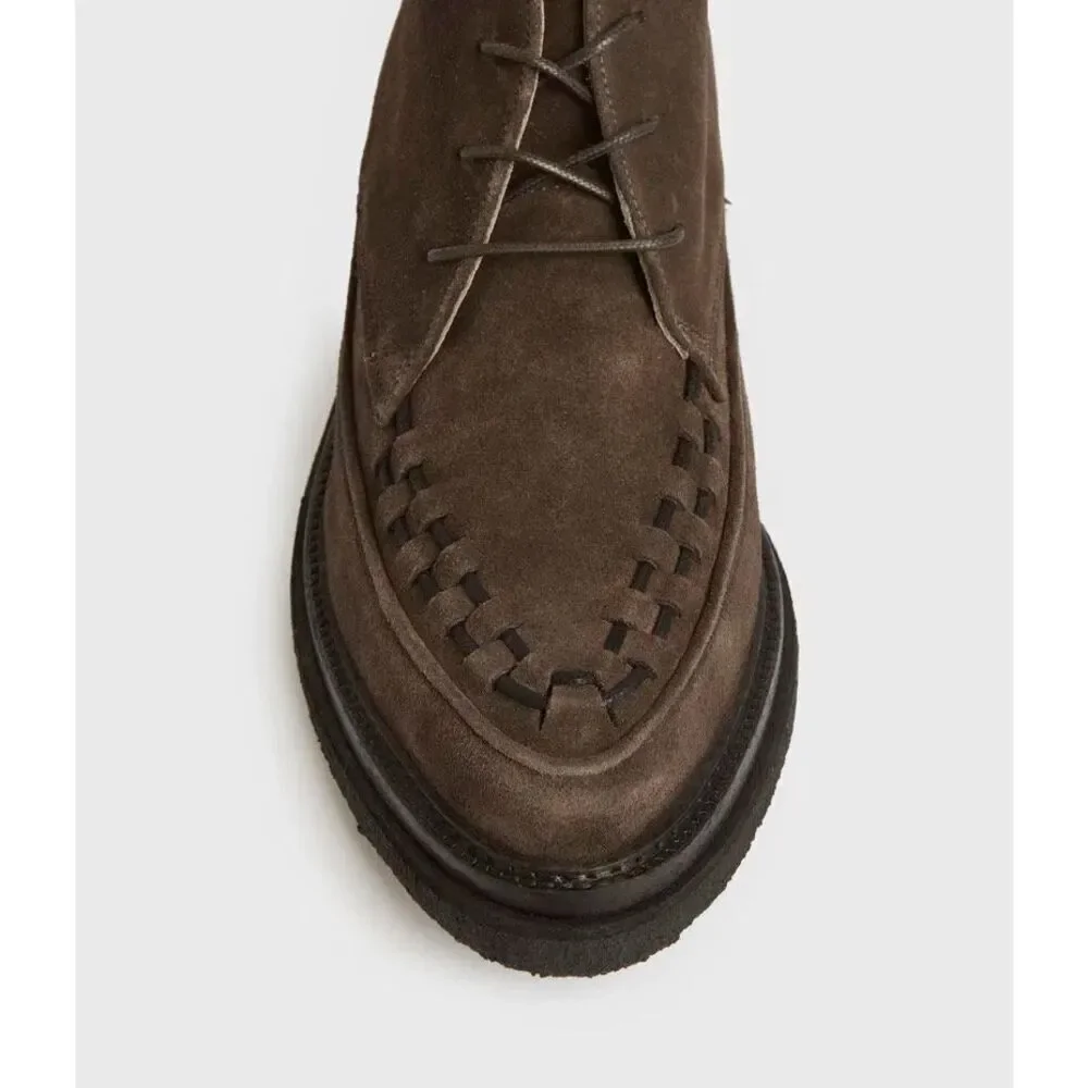 AllSaints Mens Brown Leon Suede Leather Lace Up Woven Chukka Boots Size 42